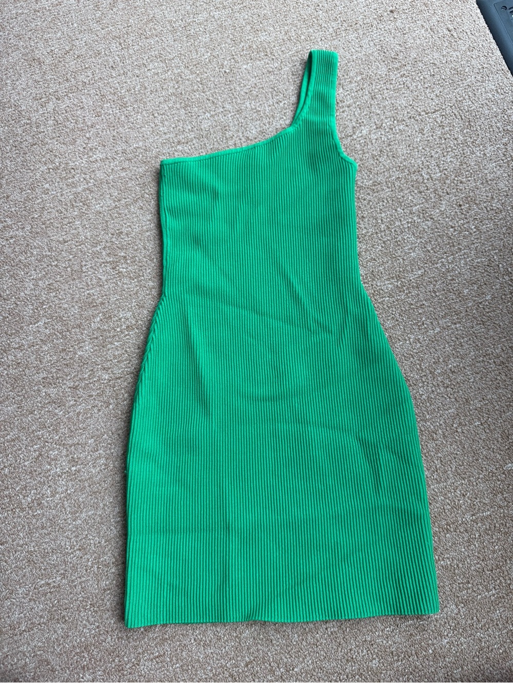 Aritzia One-Shoulder Ribbed Green Bodycon Dress
